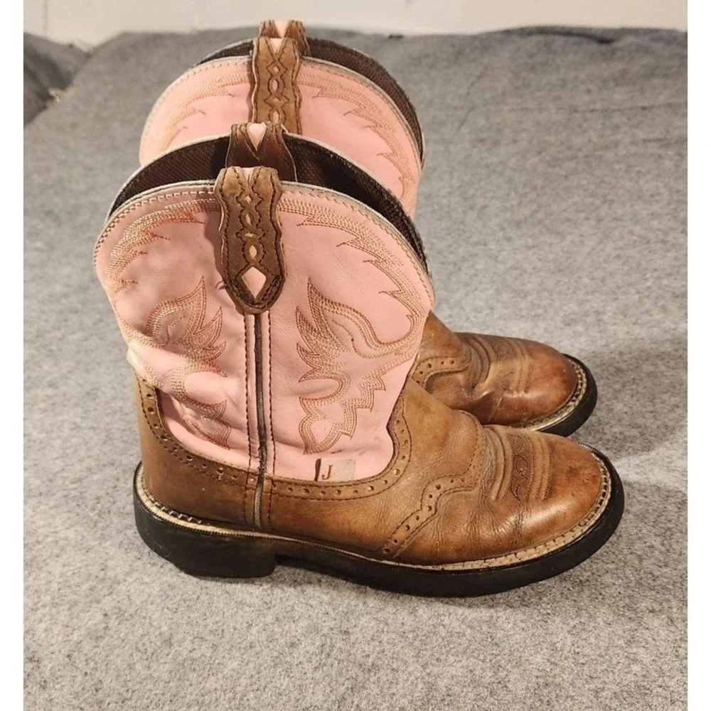 Justin Gypsy Boots Girls Size 9 Brown Pink‎ Leather Western Embroidered Cowgirl